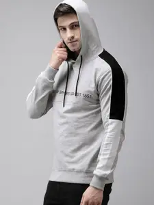 Arrow Men Grey Melange Hooded Sweatshirt with Colourblocked Sleeves