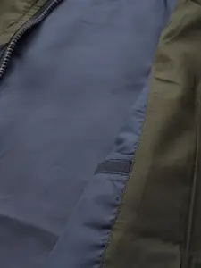 Arrow Men Navy Blue & Olive Green Colourblocked Tailored Jacket