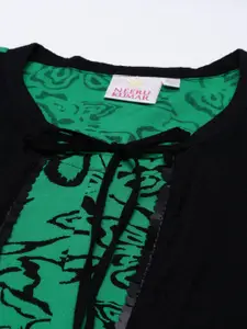 Neerus Women Green Embroidered Keyhole Neck Floral Kurta