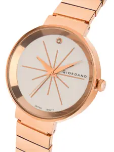 GIORDANO Women White Dial & Rose Gold Toned Stainless Steel Analogue Watch GD-4065-22