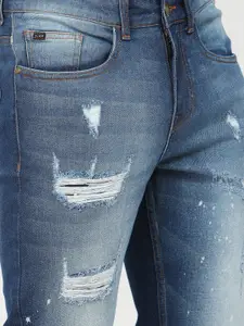 HIGHLANDER Men Blue Tapered Fit Mildly Distressed Heavy Fade Stretchable Jeans