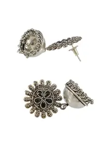 Crunchy Fashion Silver-Plated Black Floral Jhumkas Earrings