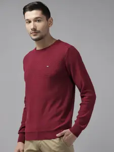 Blackberrys Men Burgundy Cotton Self-Design Sweater