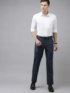 Park Avenue Men White & Blue Slim Fit Printed Formal Shirt