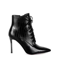 London Rag Black Crocodile Skin Textured Party Stiletto Heeled Boots