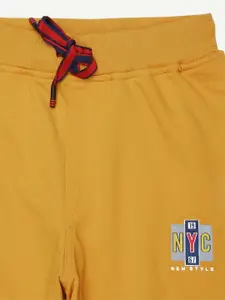 Alan Jones Boys Mustard Yellow & White Printed Regular Fit Joggers