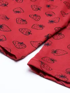 Kryptic Women Red & Navy Blue Pure Cotton Printed Lounge Shorts