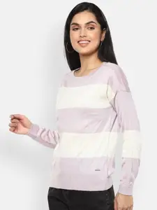 Van Heusen Woman Women Purple & White Striped Pullover