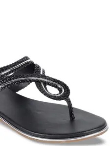 Vishudh Women Black Embellished Open Toe Flats