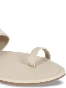 Vishudh Women Beige Embellished One Toe Flats