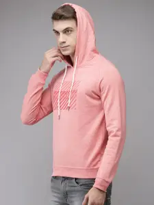 Park Avenue Men Pink Printed Hooded Sweatshirt