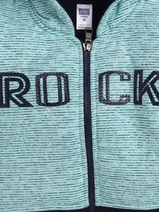 Nottie Planet Boys Turquoise Blue Printed Hooded Sweatshirt