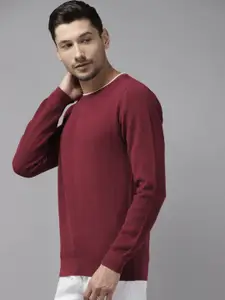 Blackberrys Men Maroon Cotton Self Design Pullover Sweater