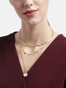 Carlton London Gold-Toned & White Brass Gold-Plated Layered Necklace