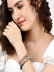 Accessorize Women 4 Gold-Toned & White Beads Chain Bracelet