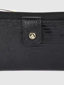 Accessorize Women Black Faux Leather Black Reptile Large Zip Wallet