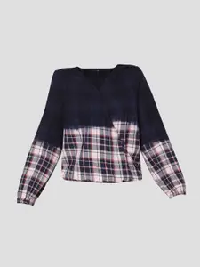 Vero Moda Women Blue Checked Wrap Top