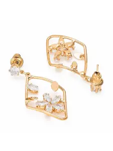 aadita Gold-Plated Handcrafted AD-Studded Drop Earrings