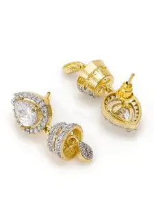 aadita Gold-Toned & White Teardrop Shaped Jhumkas Earrings