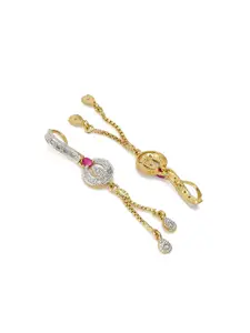 aadita Gold-Plated AD Studded Contemporary Drop Earrings