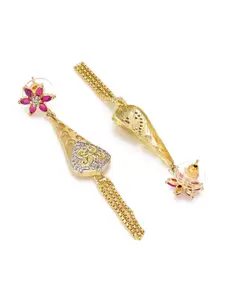 aadita Gold-Toned & Maroon Floral Drop Earrings