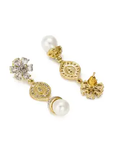 aadita Gold-Plated & Pink Floral Drop Earrings