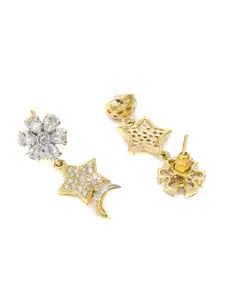 aadita Gold-Toned & White Star Shaped Drop Earrings