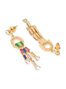 aadita Gold-Plated AD Studded Contemporary Drop Earrings