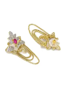 aadita Gold-Toned AD Studded Drop Earrings