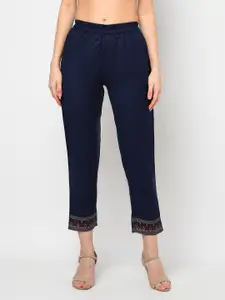 Safaa Blue & Red Viscose Rayon Unstitched Dress Material