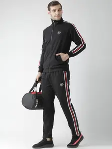 GRIFFEL Men Black Solid Cotton Tracksuit