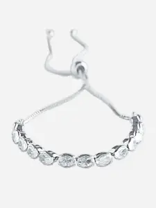 ZINU Women Silver-Toned & White Brass Cubic Zirconia Rhodium-Plated Wraparound Bracelet