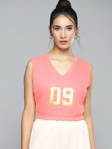 SASSAFRAS Pink Printed V-Neck Vest Crop Top