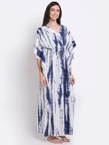 Claura Women White Printed Kaftan Nightdress
