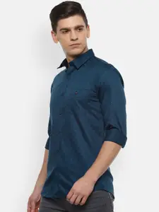 Louis Philippe Sport Men Navy Blue & Black Slim Fit Printed Pure Cotton Casual Shirt