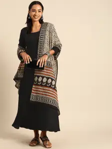 Janasya Women Black Kurta With Printed Dupatta