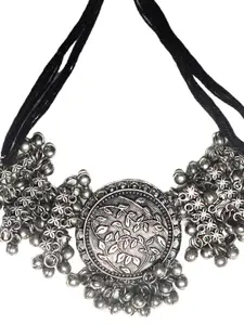 TEEJH Silver-Toned & Black Oxidised Silver-Plated Choker Necklace