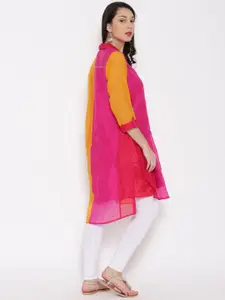 Biba Women Pink & Mustard Yellow Colourblocked Layered Straight Kurta