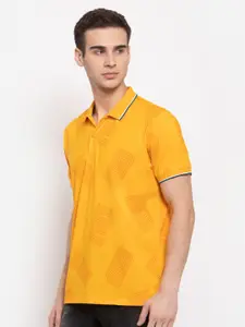 Pepe Jeans Men Mustard Yellow Printed Polo Collar T-shirt