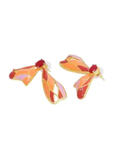Voylla Gold-Plated & Orange Contemporary Drop Earrings