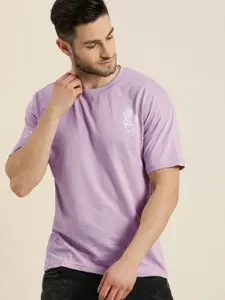 Moda Rapido Men Lavender & White Printed Round Neck Pure Cotton T-shirt