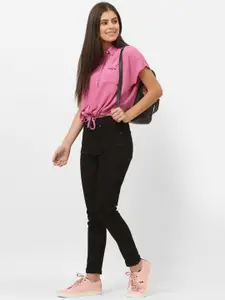 Pepe Jeans Women Pink Solid Casual Shirt with Tie-Up Hem