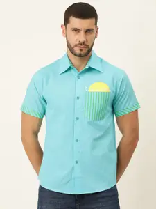 FOREVER 21 Men Blue & Yellow Printed Pure Cotton Casual Shirt