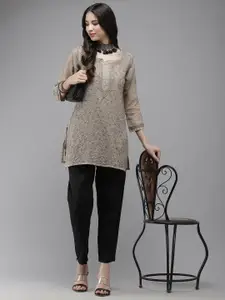 ADA Grey Hand Embroidered Chikankari Kota Kurti With Matching Slip