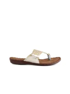 VALIOSAA Women Gold-Toned Woven Flats