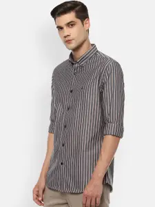 Louis Philippe Sport Men Grey Slim Fit Opaque Striped Pure Cotton Casual Shirt