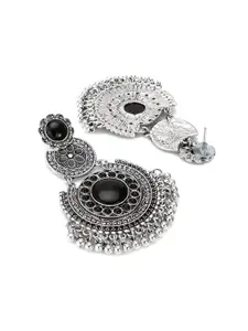 aadita Silver-Toned & Black German Oxidised Chandbalis Earrings