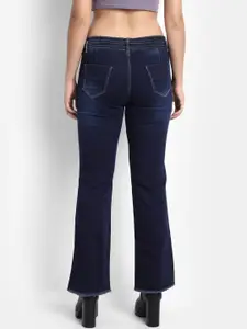 BROADSTAR Women Navy Blue Jean Straight Fit High-Rise Mildly Distressed Light Fade Stretchable Jeans