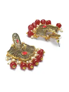 Priyaasi Magenta Antique Gold-Plated Contemporary Embellished Drop Earrings