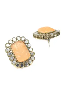 Priyaasi Orange Gold-Plated Contemporary Mirror Stones Handcrafted Studs